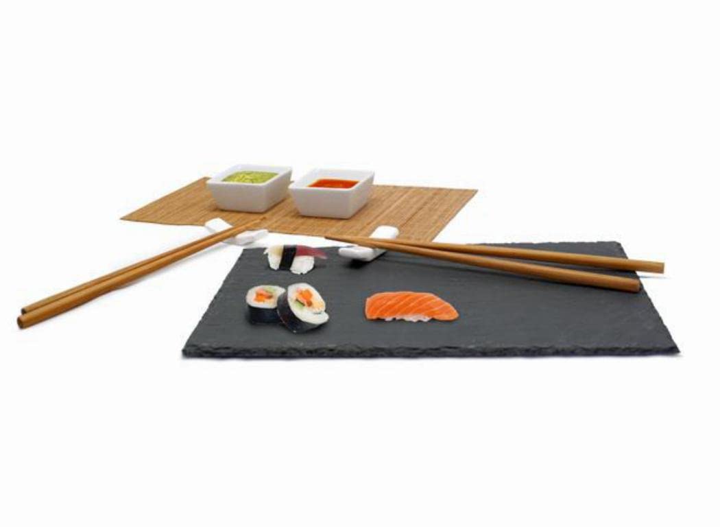 Nerthus FIH 092 Set Sushi. Including slate board, 2 sets os chop sticks, 2 sticks ceramic holders, matt & 2 ceramic bowls