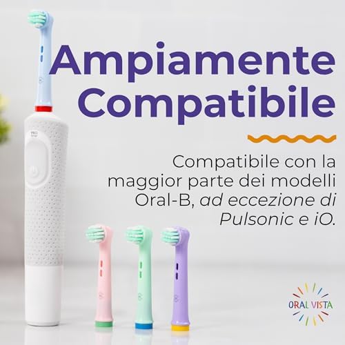 Testine Oral B Bambini Compatibili | Confezione da 4 Testine Compatibili per Spazzolino Elettrico Oral-B Bambini, Colorate e Divertenti | Morbide e Delicate sulle Gengive | Design Divertente