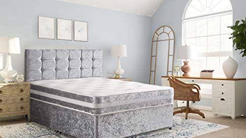 Luxurious Mattress Bed in Silver - Lightweight and Movable Bed with Steel Legs, Comfortable Double Bed with Soft, Breathable Fabric Cover - Bed with Tufted Headboard - 5ft King 2 Drawers Footend