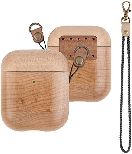 AXBETY for AirPods Retro Solid Wood Earphone Case for AirPods 2 Wooden Protect Cover Bluetooth Wireless Headset Hard Natural Logs Shell (Brown)