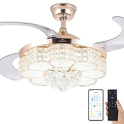 BAYSQUIRREL Retractable Crystal Ceiling Fan with