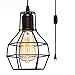 Creatgeek Plug-in Pendant Light with 16'Cord and On/Off Dimmer Switch, Industrial Rustic Hanging Ceiling Lamps, Perfect Lighting Fixture for Kitchen Island Dining Room Living Room, Black Finish