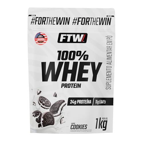 FTW 100% Whey Protein com Proteína Concentrada WPC, para Atletas com Alto Valor Biológico, Suplemento Pós-Treino Sem Glúten - Refil 1kg (Cookies)