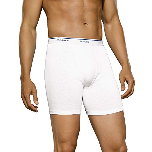 image for Fruit Of The Loom Men's No Ride Up Boxer Brief, White - Traditional Fl