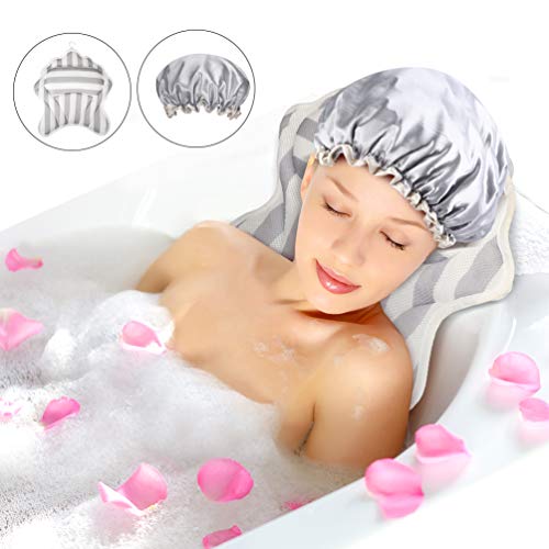 Bath Pillow and Shower Cap, Bathtub pillow with 3D Air Mesh, 6 Suction Cups, Mold Resistant, Machine Washable,Quick Dry - Thumbnail 7