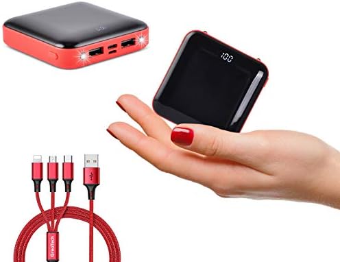 GreaTech Premium iPhone Power Bank Small Mini USB Portable Battery Charger Pack, Smallest & Lightest Ultra-Compact 10000mAh, LCD Display High-Speed Charging & Flashlight for iPhone, Samsung & More