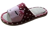 Bronze Times(TM) Unisex Premium Cartoon Cat Polka Dots Flax House Slipper (red S)