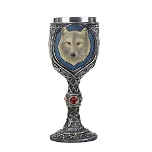 VOANZO Copa de metal de resina con diseño de calavera de lobo, retro, gótico, taza de cóctel, taza de whisky de lobo para fiestas y bares