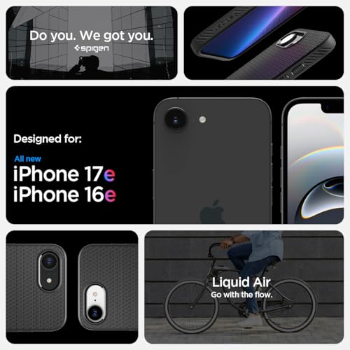 Spigen Liquid Air designed for iPhone 17e case (2026) / iPhone 16e cover - Matte Black | Military-Grade Protection