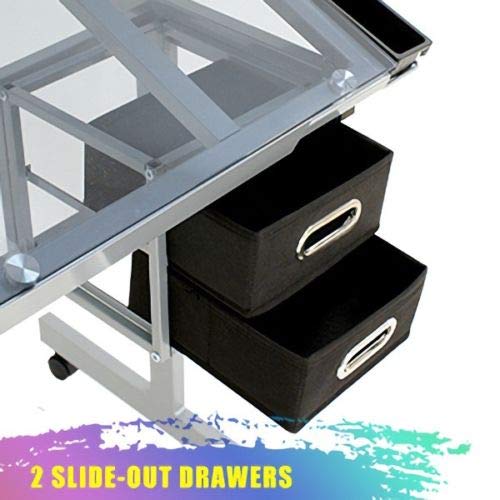 9TRADING Adjustable Hydraulic Salon Stool Chair +Drafting Table Craft Station with Glass Top - Thumbnail 5