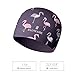 BALNEAIRE Silicone Swim Cap for Women, Waterproof Long Hair Swimming Caps Flamingo Print Grey