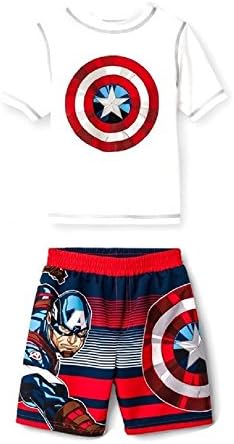 Maarvelkids Marvel Captain America Boys Swim Trunks and Rash Guard Set (Toddler/Little Kid/Big Kid) UPF 50+ Sun Protection (4T)