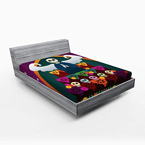 Ambesonne Sugar Skull Fitted Sheet Set, Angel Head