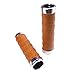 KINGOU Brown Leather Handlebar Grip for Bicycle/Fixed Gear/Mountain/Folding Bike Double Lock-on Bar Grip