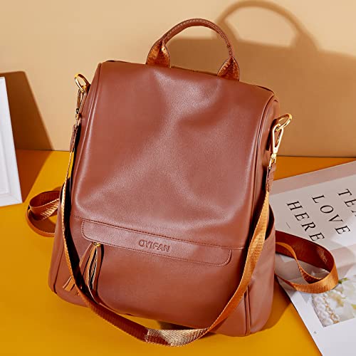 Oyifan Backpack Purse for Women Leather Large Fashion Travel Backpack Ladies Anti-theft Designer Shoulder bags with Tassel Brown