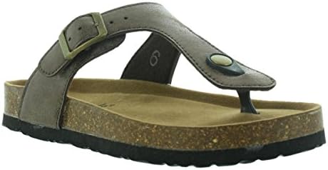 OUTWOODS Bork-53 Women's Vegan Leather Adjustable T-Strap Flats Thong Sandals