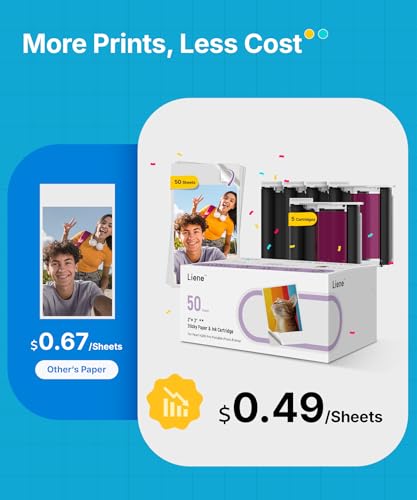 Liene Pearl N200 Pro Portable AI Photo Printer, Instant Mini Picture Printer for iPhone Smartphone, Thermal Dye Sublimation, Bluetooth Sticker Maker 50 Sheets 2x3 Adhesive Paper & 5 Cartridges, Gold