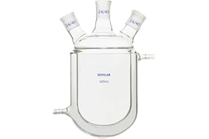 DONLAB CFK-0500 Glass 500ml 3-Neck Double Layer Round Bottom Reaction Flask Jacketed Reactor, with Three 24/40 Ground Glass J