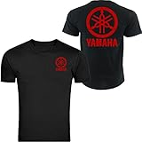 Red Yamaha Tuning Forks Circle Snowmobile Motorcycle 4 Wheeler Unisex T Shirt Front & Back (XL, BLACK)