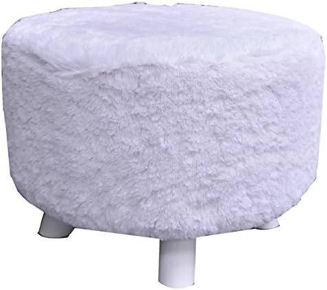 Modern, Attractive Design, Round Poly Synthetic Furry Ottoman or Foot Stool in Bold Color (Whte)