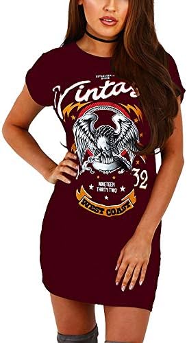 MolVee Women's Girls Sexy Punk T-Shirt Dress Printing Hole Short Skirt Top Tees