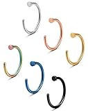 ORAZIO 6PCS 18G 316L Stainless Steel Nose Piercing Nose Rings Studs Septum Body Jewelry Piercing 6 Mixed Colors