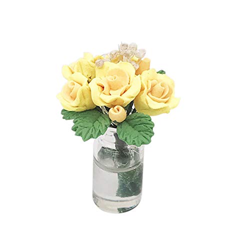 Vibola 3 Packs, Dollhouse Accessories, Miniature Green Plant Rose in Pot,DIY Educational Toys for Living Room Pretend Play Toy (Yellow)