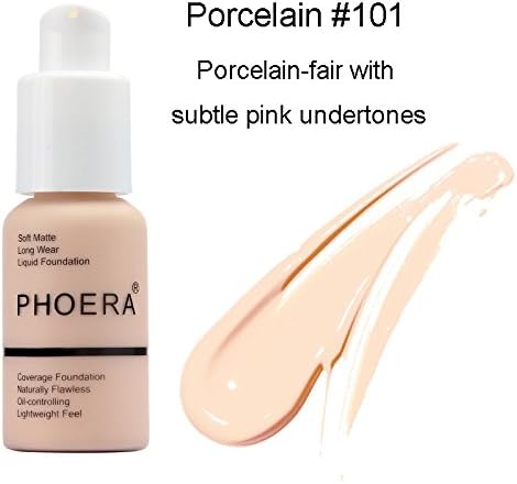 Matte Oil Control Concealer Foundation Cream,PHOERA New 30ml Long Lasting Waterproof Matte Liquid Foundation (101 Porcelain)