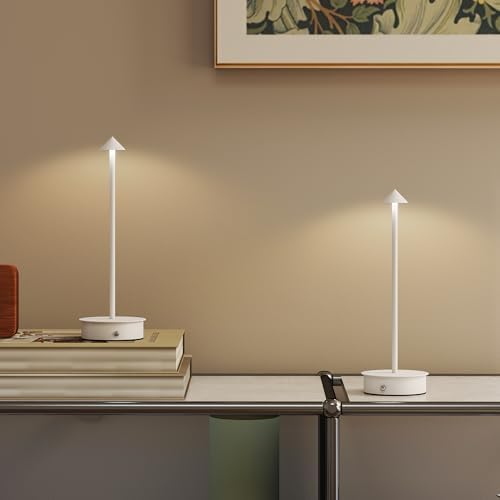 Juego de 2 Lámparas de Mesa Recargables por USB Regulables Blanco