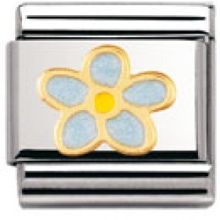 Nomination Composable Classic Nature Myosotis Stainless Steel, Enamel and 18K Gold