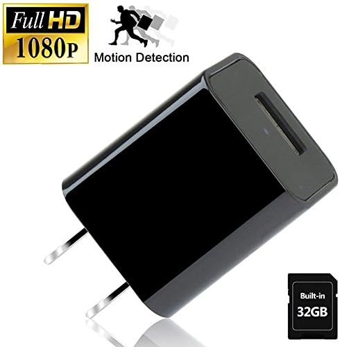 AMCSXH Usb Charger Camera, 1080P Hidden Charger Camera Plug USB Spy Cameras AC Adapter Motion Detection Spy Gadgets Recorder Nanny Cam Security Camera Internal 32GB SD Card