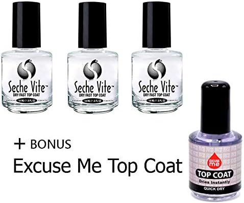 Seche Vite Top Coat 3Pc + Excuse Me Quick Dry Nail Polish Top Coat 0.5 Oz 15Ml