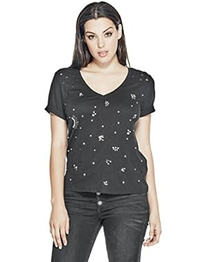 Ripped Embellished T-Shirt, Black, Medium!