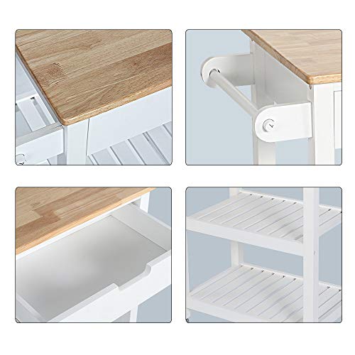U-Eway Kitchen Rolling Island,Bar Serving Cart on Wheels,3 Tiers Wine Tea Beer Shelves Holder with Drawer,Trolley with Storage for Dining Rooms Kitchens (White)