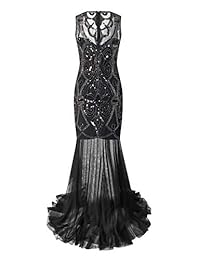 VVMCURVE Vestido largo de fiesta para mujer, estilo años 20, con lentejuelas negras, Gatsby