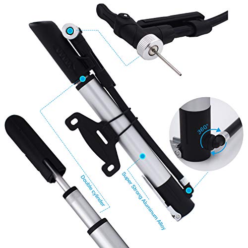 Sunoer Mini Bike Pump with Gauge,Double Cylinder Bicycle Tire Pump