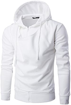 YACOPO Mens Oblique Zipper Hoodie Slim Fit Asymmetrical Zip Up Hooded Jacket