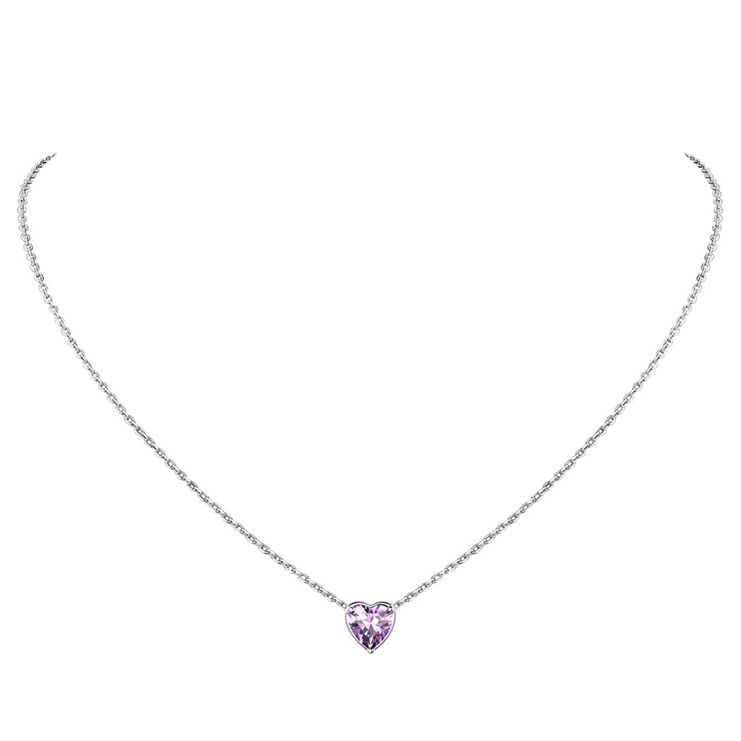 Suplight June Birthstone Pendant Necklace, Womens Birthstone Jewelry Birth Stone necklesses 925 Sterling Silver Minimalist Delicate Purple Alexandrite Heart Necklace — image 1