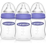 Lansinoh mOmma Breastmilk Feeding Bottle with NaturalWave Nipple, Pack of 3 Bottles, 5 Ounce Each, Slow Flow Nipples, Soft Silicone Nipple, Collapse Resistant, Anti-Colic, BPS and BPA Free