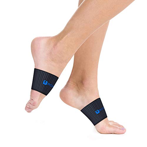 Arch Compression Sleeve - Plantar Fasciitis Support - Flat Feet Elastic Copper Bandage Foot Brace for High, Low, Fallen Arches, Heel Pain Relief, Running for Men, Women (Blue Logo, Medium)