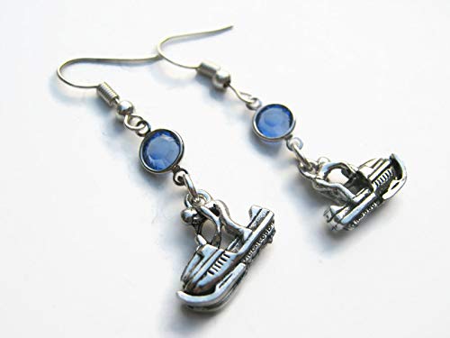 Snowmobile Birthstone Earrings, Personalized Pewter Motor Sled Earrings, Winter Jewelry, Snowmobiling Gift
