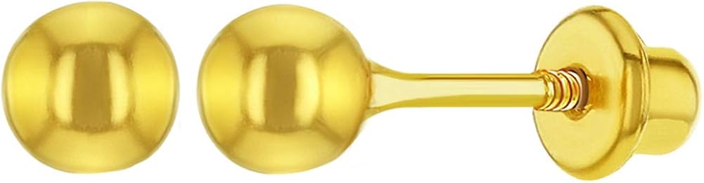 18k Gold Plated Small Plain Ball Screw Back Earrings Baby Toddler Girls