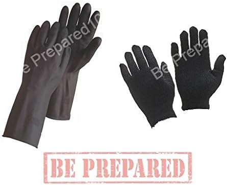 Be Prepare101 NBC 1 Pair Black Rubber Outer Gloves with 1 Pair of Black Cotton inner Gloves