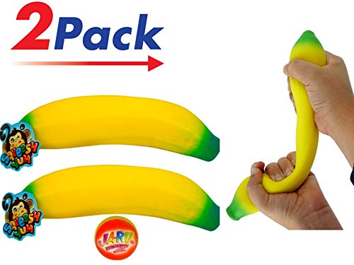JA-RU Super Stretchy Banana (Pack of 2) and one Bouncy Ball Bundle Stretches Long & Shrink Slow. Smells Good 3340-2p