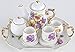Miniature Collectible PANSIES Porcelain Tea Set: Teapot, Sugar Bowl, Creamer, 2 Teacups, Serving Platter
