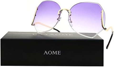 AOME Oversized Rimless Sunglasses,Vintage Gradient Cutting Clear Lens Eyeglasses (Gold&amp;Purple, 65)