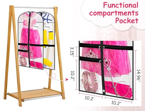 TERRIFI Dance Garment Bag, 3 Pack Daily Outfits Storage, Kids Dance Costume Bag, Clear with 4 Zipper Pockets for Clothes, Shirts, Coats, Dresses