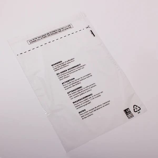 (100 Pack) CPP Garment Bags, Clear cellophane Plastic Recyclable self Seal Packaging Bags with Printed Warning, Clothing, t-Shirts, Gifts and More (100, 15 X 20 Inch)