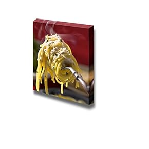 Canvas Wall Art - Fresh Hot Spaghetti with Cheese on Fork with Vapor | Modern Home Art Canvas Prints Gallery Wrap Giclee Printing & Ready to Hang - 12" x 12"