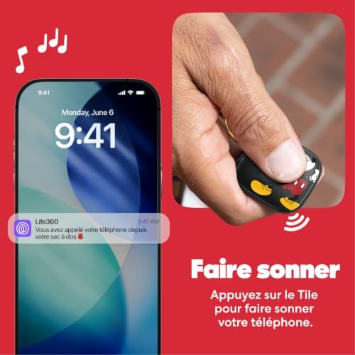 x Disney Tile - Starter Pack - Trackers et dispositifs de Suivi d'objets Bluetooth pour clés, Portefeuilles & Autres. Compatible avec iOS & Android. Lot de 2 (Noir Tile/Slim) - Mickey